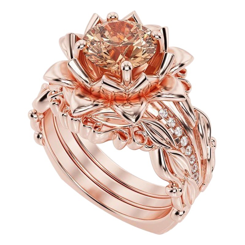 Sanjie transfronterizo fábrica de joyas nueva venta caliente invierno de tres piezas anillo de las mujeres rosa con incrustaciones de joyas de circón