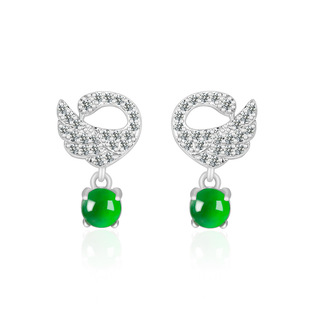 S925 silver inlaid natural A goods jade yang green swan ice earrings jade fashion earrings women's wholesale