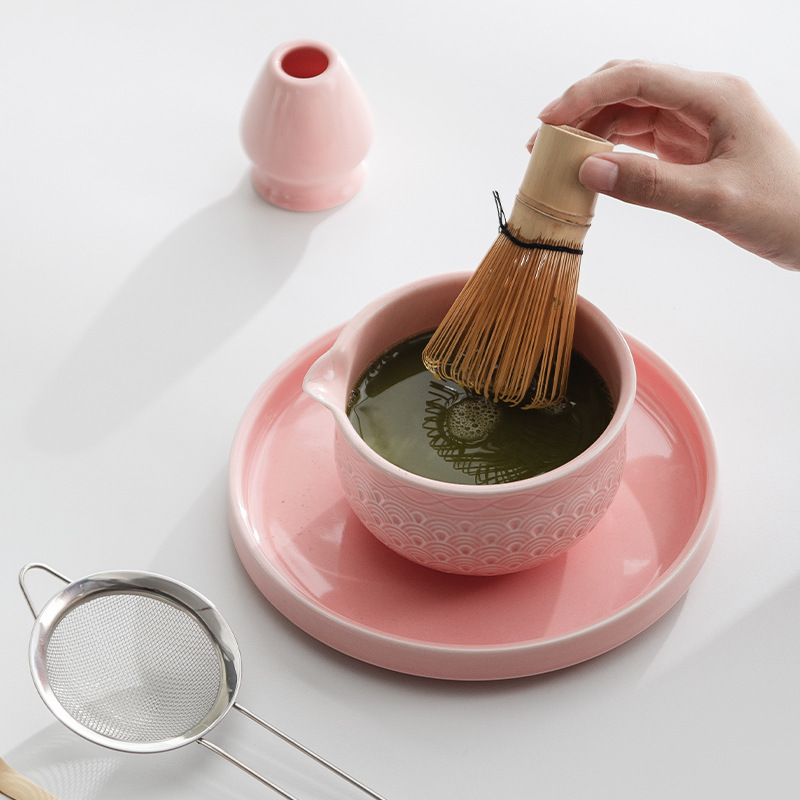 Japanese Cherry Blossom Pink Tea Bowl Matcha Bowl Matcha Tool Matcha Brush Powder Bowl Stirrer Tea Whisk Utensil Set