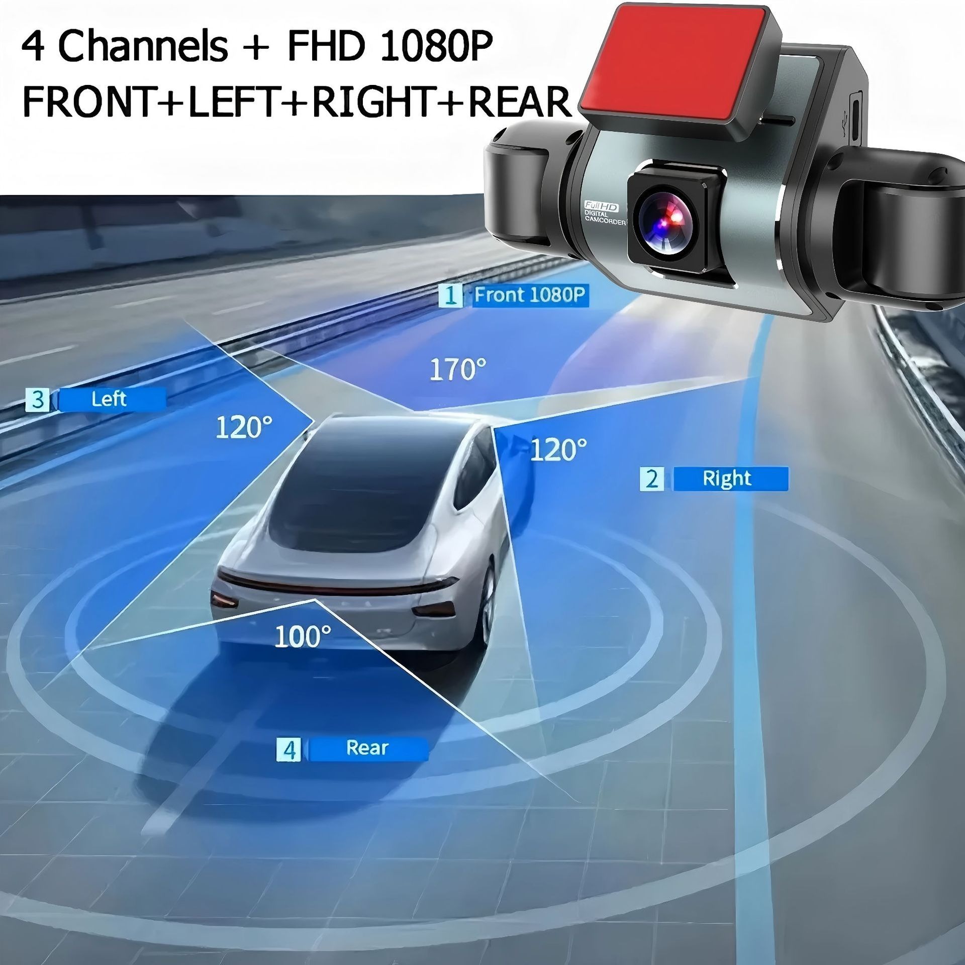 Cross-border 4-lens dashcam new model high-definition 1080P infrared night vision WiFi quad-camera car recorder