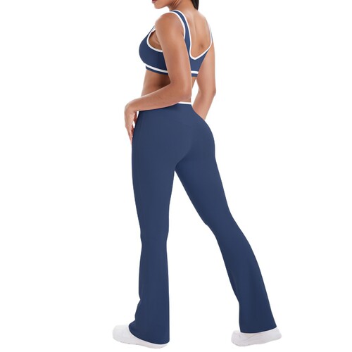 European and American nude contrasting sports bra tight yoga pants crossed high waist wide-leg bell-bottom pants sports yoga suit