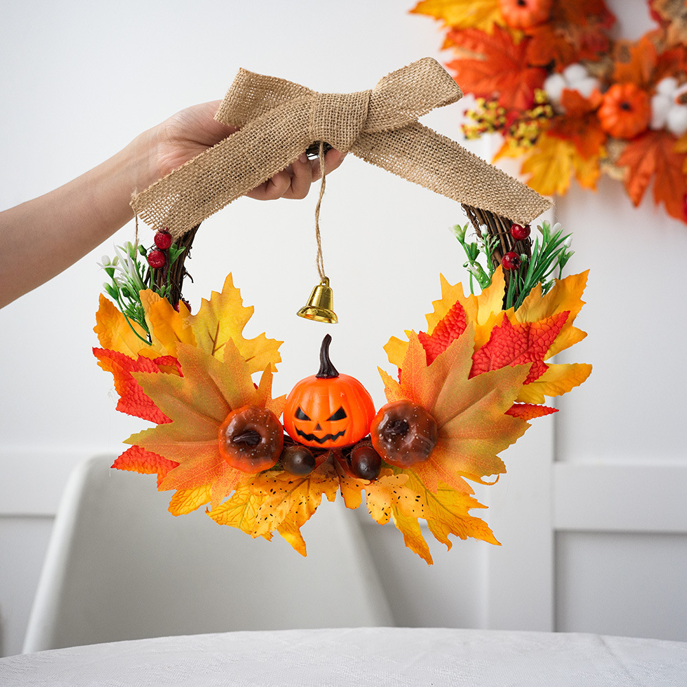 Decoración de Halloween guirnaldas de otoño guirnaldas de arce calabazas decoraciones de puerta colgantes regalos de Acción de Gracias
