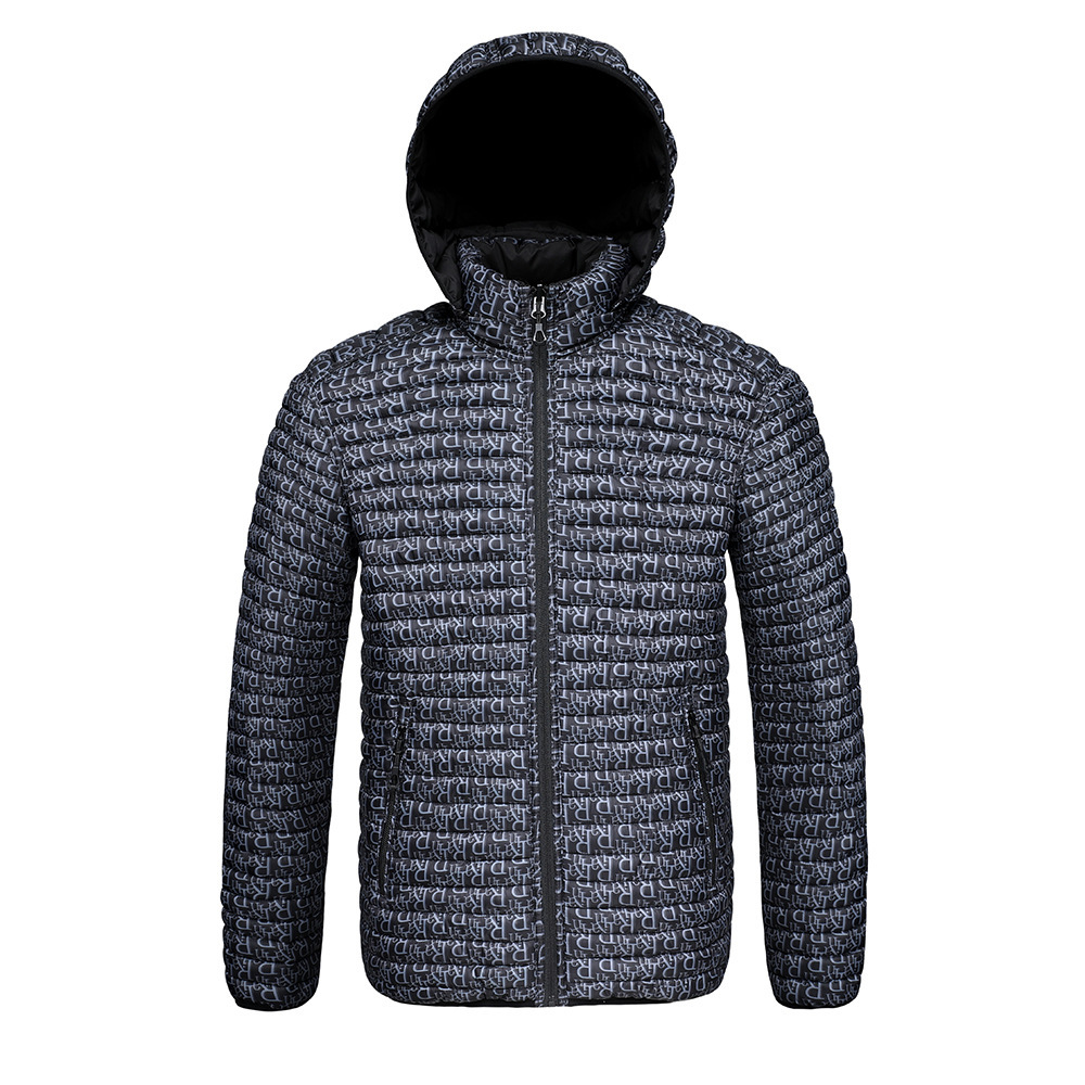 Rib Suit Padded Coat Men's Removable Hat Full Print Thickened Padded Jacket_voghion.com