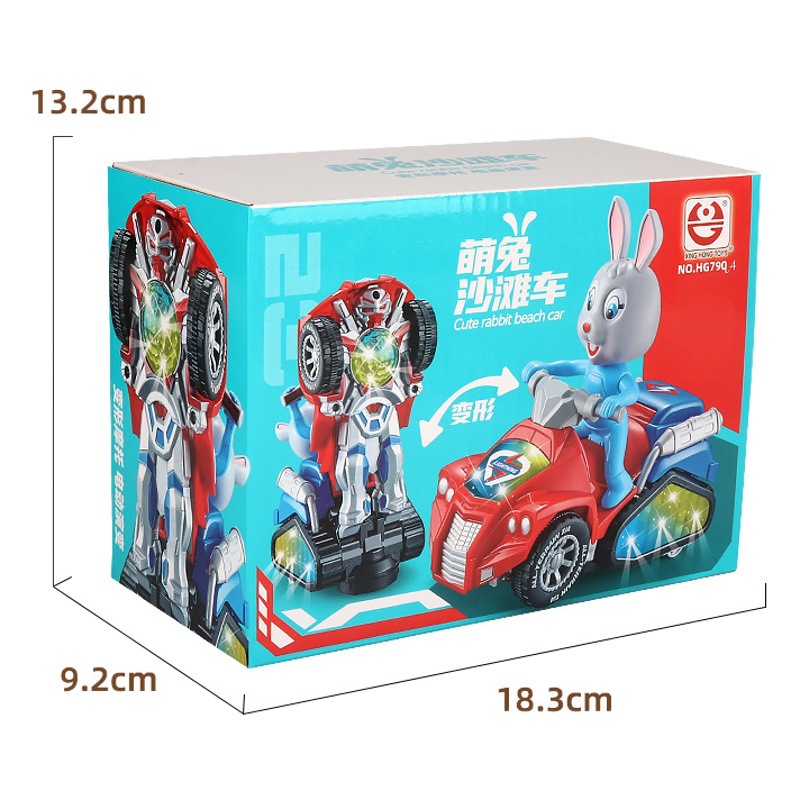 Nuevo eléctrico universal lindo conejo deformación coche universal rueda música luz pequeño conejo blanco playa coche deformación coche juguete