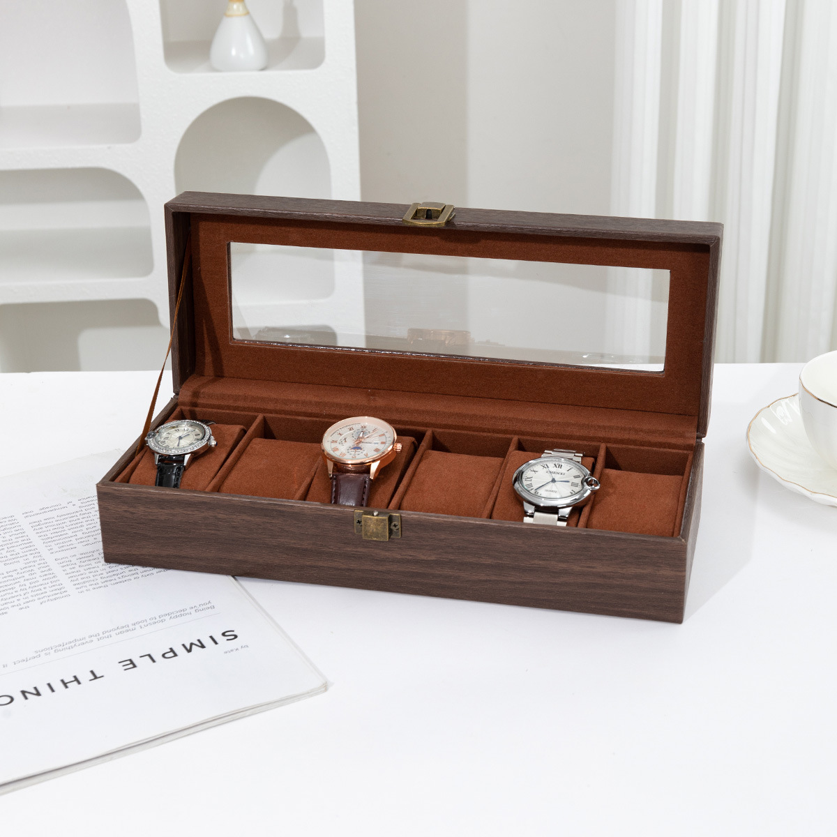 Caja de exhibición universal de cuero PU para relojes, embalaje portátil de alta gama para almacenamiento de múltiples relojes, ideal para dropshipping transfronterizo.