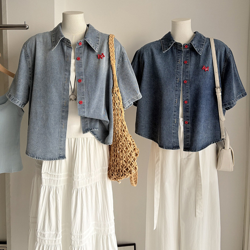 [Bizheng] 2026 Summer New Korean Style Fashion Youthful Loose Slimming Short-Sleeve Denim Shirt Jacket for Women 6253