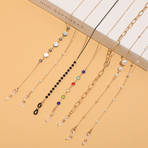 Ins Crystal Shell Pearl Eye Glasses Chain Exquisite Eye Glasses Lanyard Chain Tassel Accessory Necklace Anti-Slip Chain