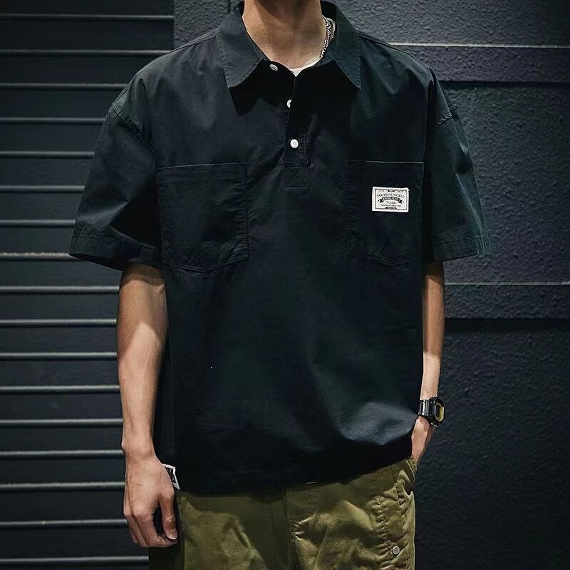 Workwear Men's Short-Sleeve T-Shirt Summer Loose Fit Thin Hong Kong Style Trendy Retro Shirt Jacket with Pockets Ins Workwear Men's Short-Sleeve T-Shirt Summer Loose Fit Thin Hong Kong Style Trendy Retro Shirt Jacket with Pockets Ins
