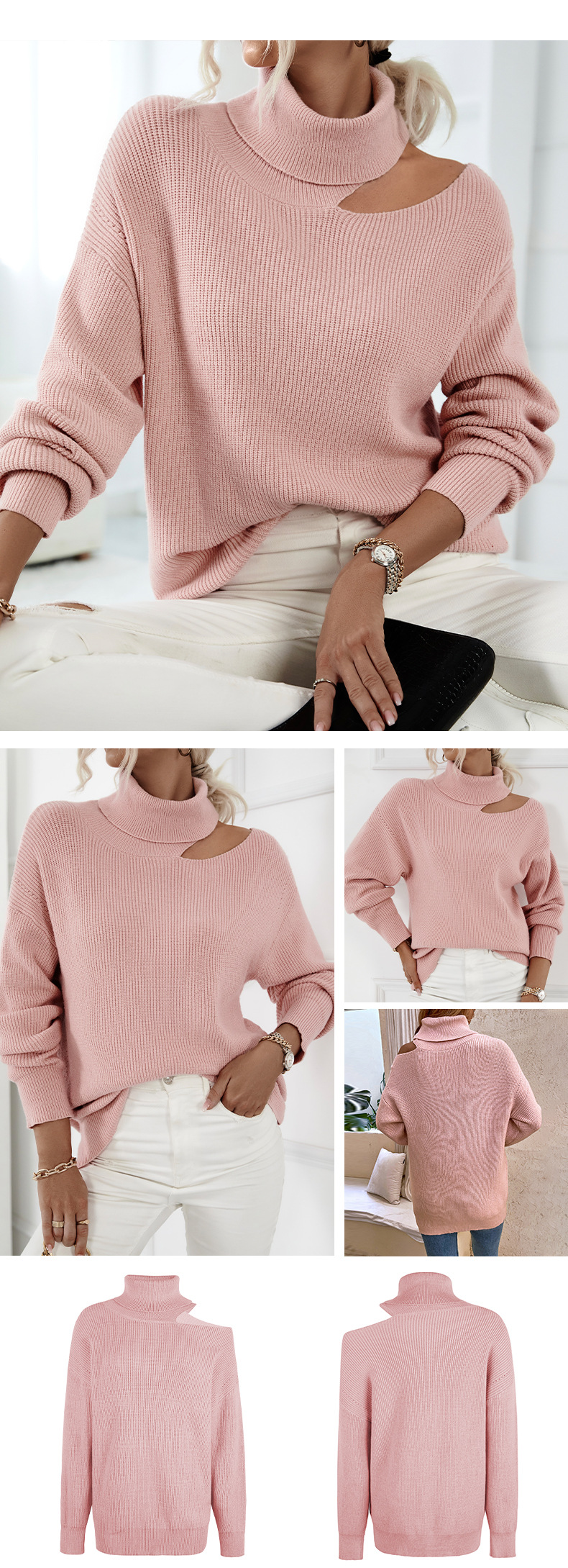 solid color lapel hollow single shoulder sweater NSMMY139091