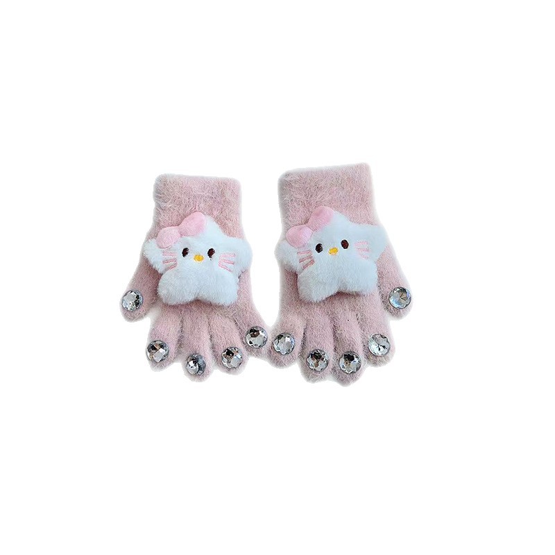Guantes de niñas otoño y invierno para niños acolchados niñas de escritura de cinco dedos caliente a prueba de frío dibujos animados lindos