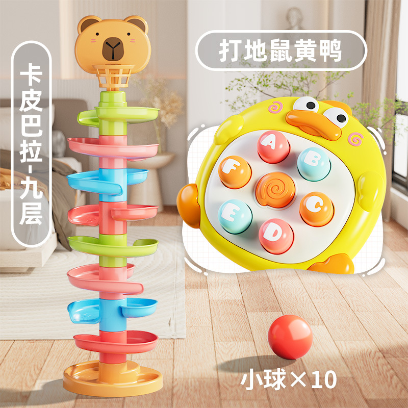 Puzzles infantiles pista divertida diapositiva bebés rolar bola de rolar educación temprana apilar girar diversión padres-hijos torre de juguetes interactivos