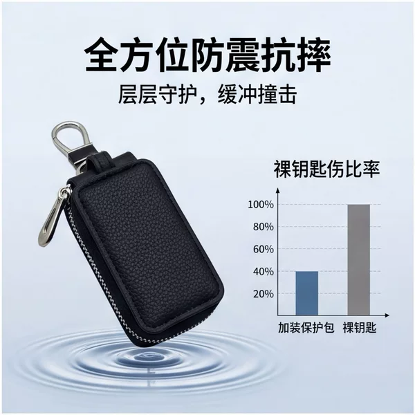 Cross-border car key case, leather key protector, anti-loss, suitable for hanging on the waist, lychee pattern, universal car key case