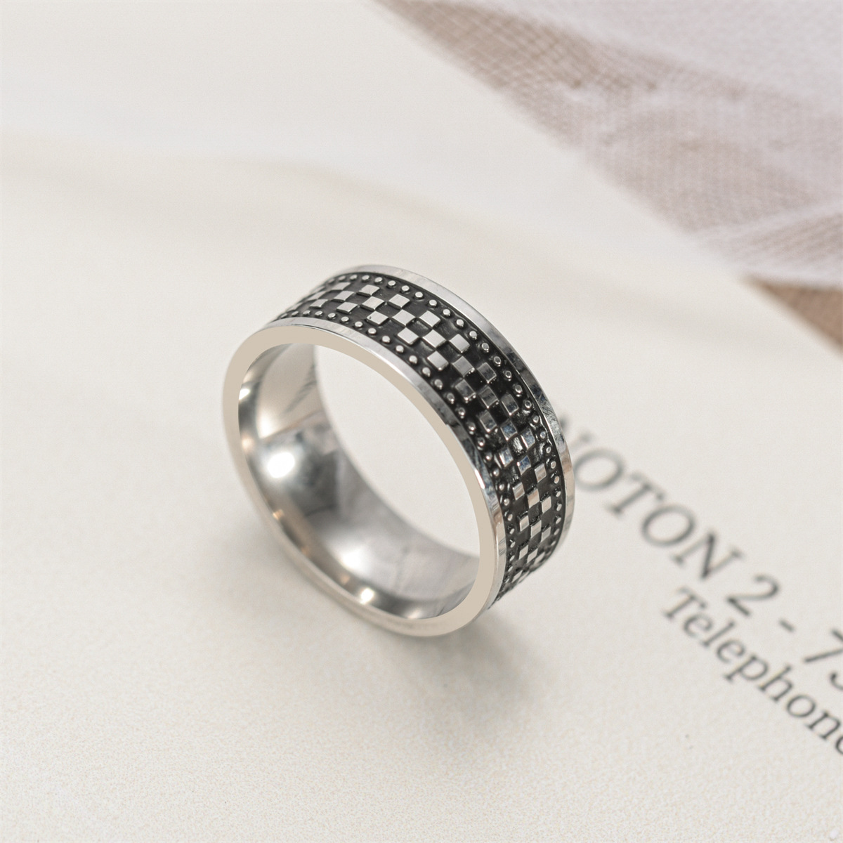 Simple Retro Titanium Steel Geometric Stitching Menu0027s Ring