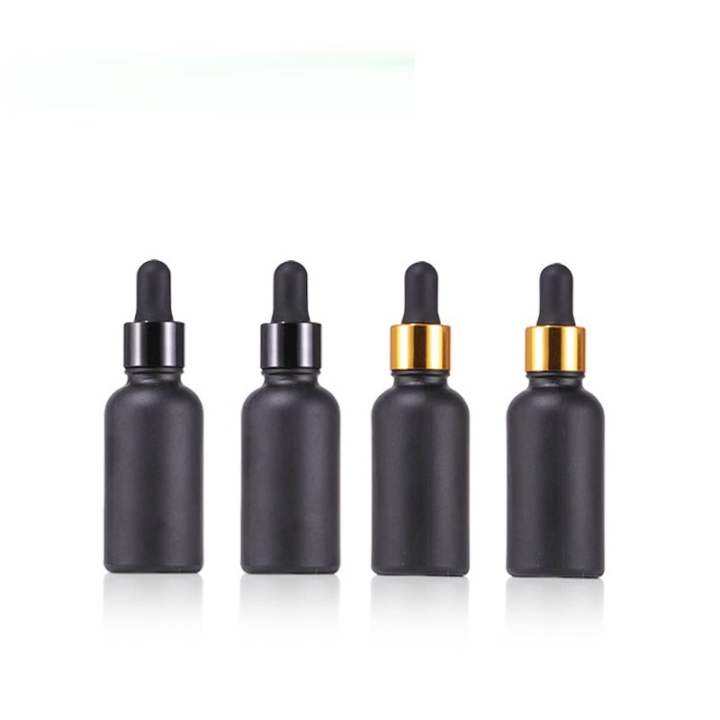 批发 15ml 30ml黑色磨砂精油瓶 哑黑色瓶电化铝滴管盖