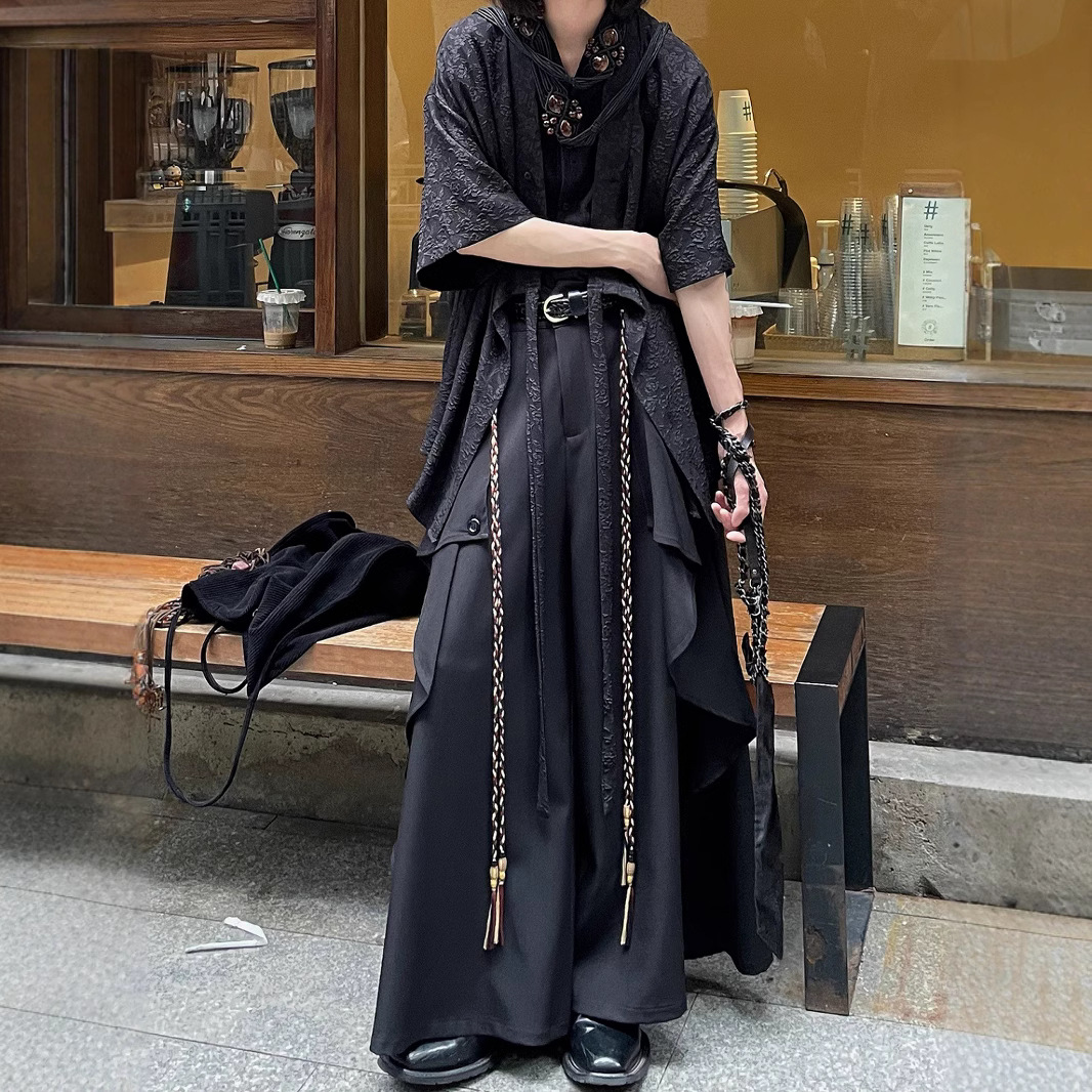 Men's Autumn and Winter Western Pants Men's Retro Japanese Style Draped Sense Niche Stitching Design Sense Wide Leg Pants Men's Clothing