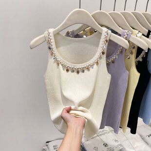 French-Style Small Beaded Camisole for Women, Summer Slim-Fit, Elegant Versatile Top, Fashionable Women's Clothing