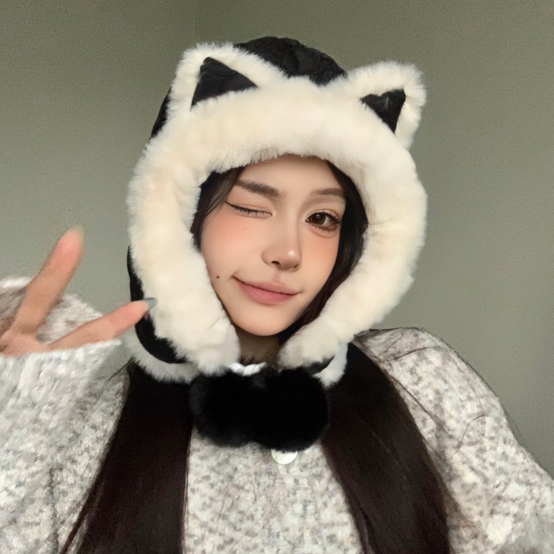ute Fox Plush For Women Winter Riding Windproof Ear Protection Lei Feng Thickened Fleece Warm Hat_voghion.com