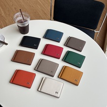 真皮现金夹H字2025新款男女士短款牛皮钱包超薄钱包女二折小卡包