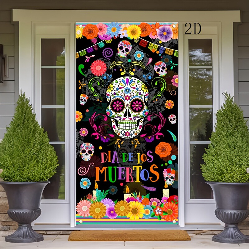 Cross-border Amazon Day of the Dead Door Curtain Colorful Skull Flower Mexican Day of the Dead Decorative Banner Hanging Flag Cross-border Amazon Day of the Dead Door Curtain Colorful Skull Flower Mexican Day of the Dead Decorative Banner Hanging Flag