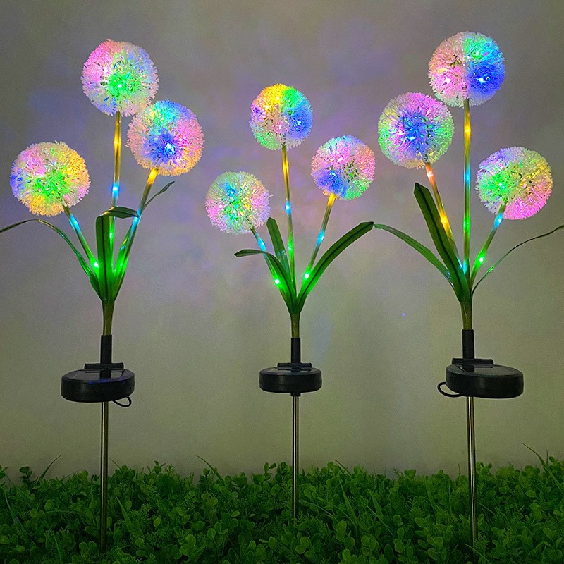 Outdoor solar three-head dandelion plant stake candle lamp courtyard lamp LED outdoor landscape lamp lawn lamp