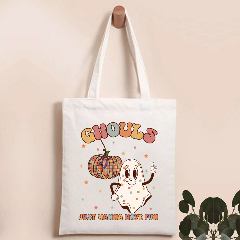 Halloween theme Pumpkin Canvas Bags Halloween Pumpkin Ghost Hand…