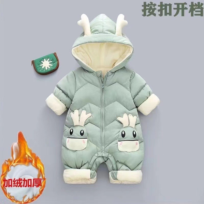 Invierno infantil forrada de lana engrosada mameluco recién nacido mono abajo ropa acolchada de algodón hacia fuera la celebración de ropa traje