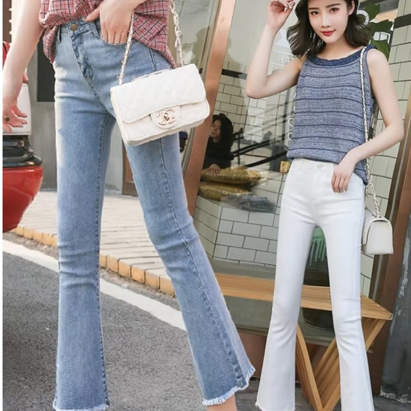 Eight or nine points small elastic micro flared jeans women's trendy all-match summer thin new high waist loose slimming