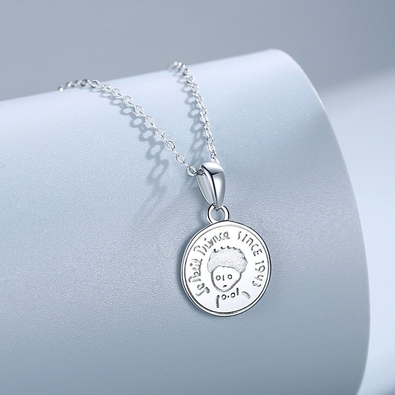 S925 pequeño príncipe colgante luz femenina de lujo nicho ronda marca clavícula cadena moneda pura plata red temperamento frío estilo