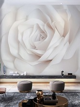 简约白色玫瑰花壁纸壁画轻奢卧室客厅电视墙壁布花朵直播背景墙纸