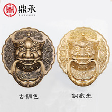 定制中式狮子虎头拉手木门纯铜拉环麒麟大门把手复古黄铜兽头门环
