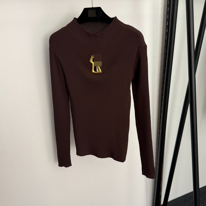 Shenzhen Nanyouhuo Classy Slim-Fitting Women's Golden Keyhole Slim-Fitting Long-Sleeved Knitwear Bottoming Shirt Top
