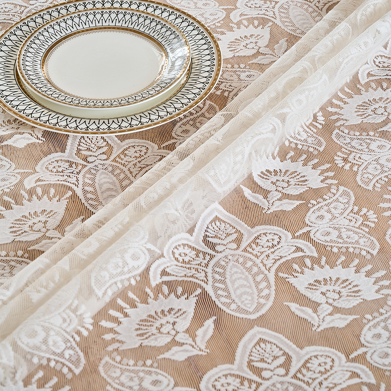 Mantel de encaje blanco francés, restaurante, fondo de mesa de lujo ligero, fondo de mesa de café jacquard antideslizante para el hogar