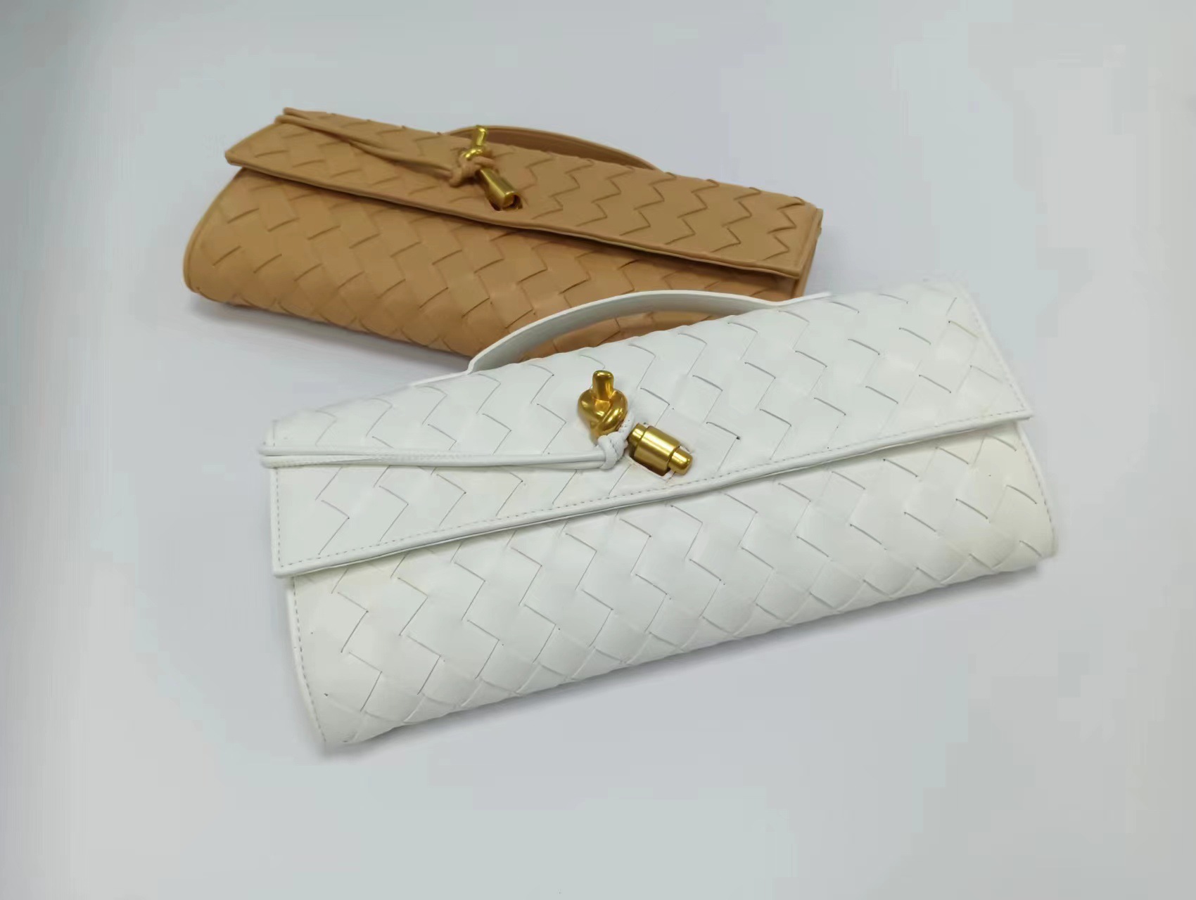 Túi clutch da bò dệt thủ công phong cách Pháp đeo chéo một bên vai — Cà phê, Trắng be, Xám nhạt, Xanh cỏ chi tiết 16