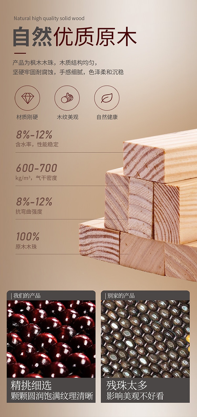 Summer wooden bead car seat cushion, single-piece breathable cool pad, bead chair cushion, summer ventilated cool seat mat, suitable for all seasons