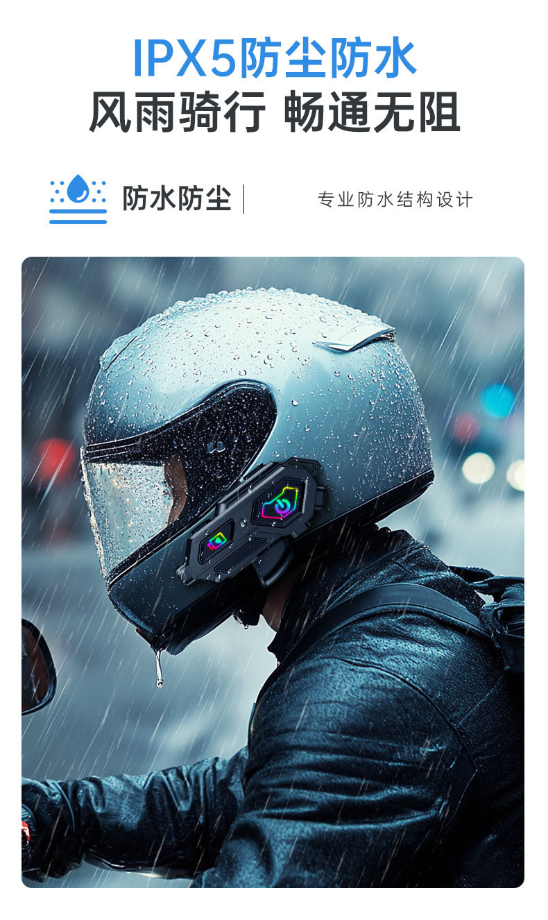 Cross-Border Supply Motorcycle Helmet Bluetooth Headset 5.3 Hd Camera for Riding and Photography, Dual Intercom Helmet Earpiece