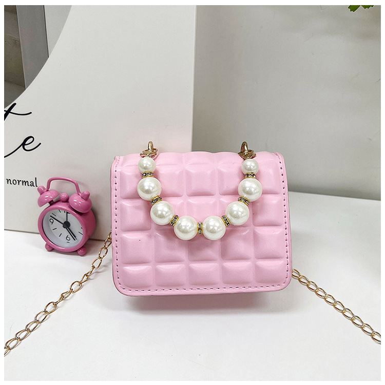 110g Weight Polyester Lining Material Pearls Fashion Element Zipper Closure Type Single Shoulder Strap Strap Type Crossbody Bag Bags Type Daily Occasion Pu Leather Material Kids Backpack Backpack Solid Color, Lingge Pattern Summer Season Girl'S Gender Cute Style Square Shape Small Size Girl's Small Pu Leather Solid Color Lingge Cute Pearls Zipper Crossbody Bag