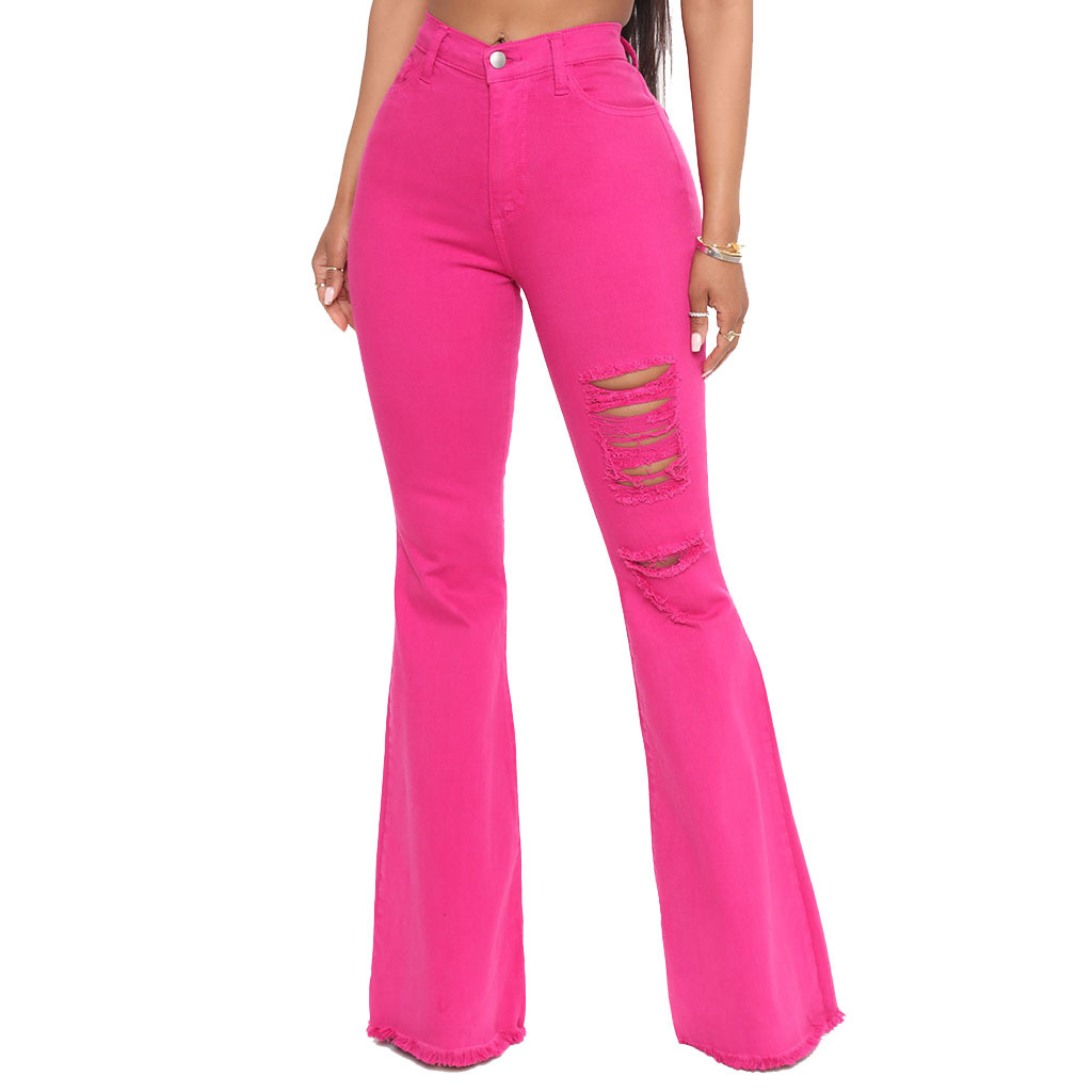 hole stretch flared jeans nihaostyles wholesale clothes NSSF88984