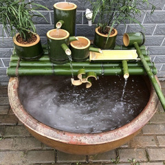 竹子流水器自动鱼缸陶瓷石循环流水喷泉竹筒增氧加湿过滤器萍润