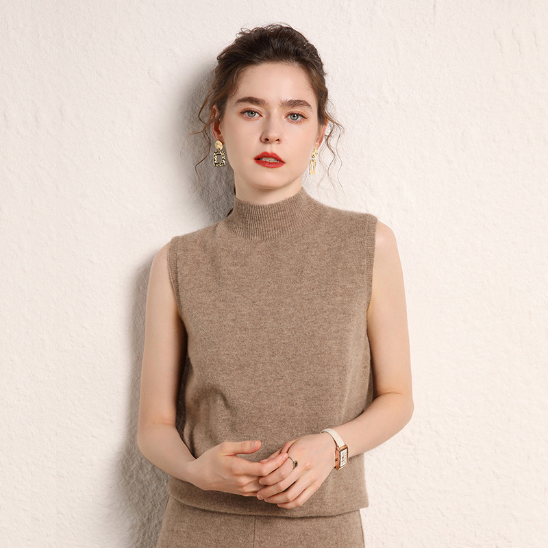 半高领山羊绒背心女内搭无袖上衣针织吊带外穿中领毛衣打底