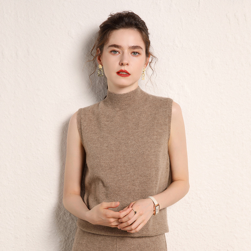 Half-neck Cashmere Vest Women's Inner Sleeveless Top Knitted Sling Outer Wear Mid-neck Sweater Base