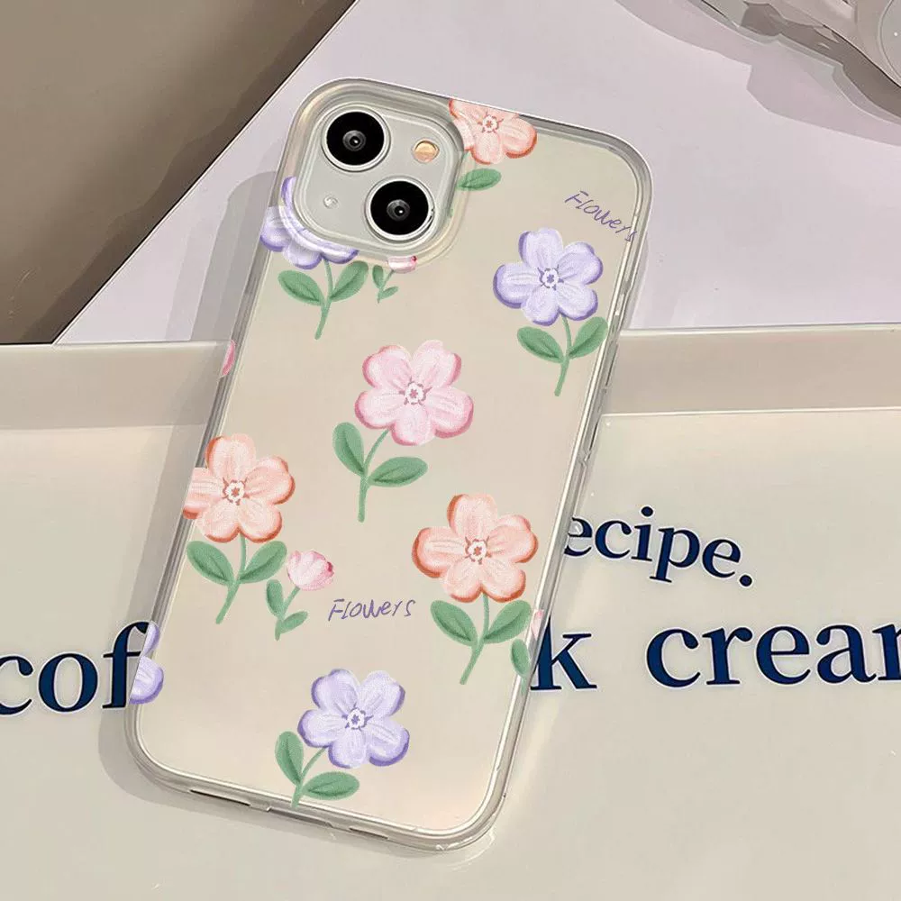 Apple, розово-фиолетовый совместимый iphone16, свежий матовый чехол для телефона, с рисунком цветов, 16promax, 11