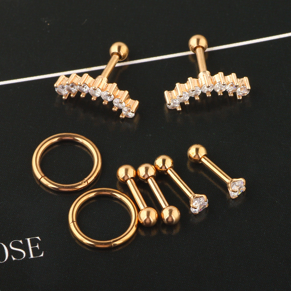 Rose Gold Double Circle Ear Clip Earrings Ear Cuff Set - Stainless Steel Body Jewelry detail image 7