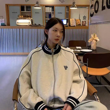 美式复古棒球服外套女撞色条纹立领宽松学院风休闲运动卫衣夹克潮