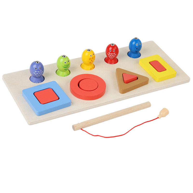 Columna geométrica pesca bloques de construcción de madera cognitiva de los niños clasificación de educación temprana juego rompecabezas juguetes ensamblados