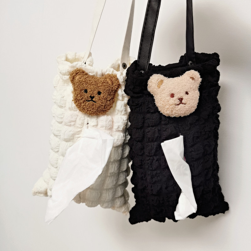 Korean-style cute bear tissue box cover for car seat backs, suitable for babies and children