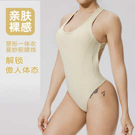 跨境欧美休闲美背打底紧身连体束身衣修身拼缝连体瑜伽服吊带运动