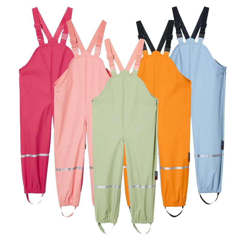 Children's Rain Pants Waterproof Pants Boys Girls Kindergarten Baby Primary School Students One-Piece Full-Body Suspender Rain Pants Wading Pants