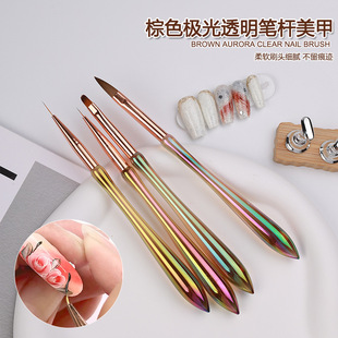 Cross-Border Manicure Pen Color Painting Flower Pen Set 4 Aurora Transparent Rod Drawing Pen Light Therapy Pen Crystal Pen Wholesale