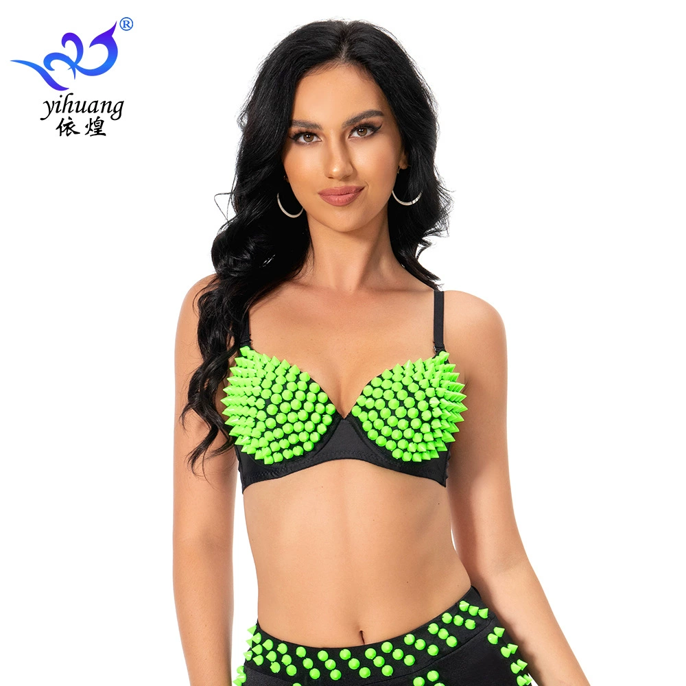 Бюстгальтер для танца живота бюстгальтер с заклепками мяч одежда для выступлений комбинезон стальная трубка танцевальная одежда Одежда для выступлений бюстгальтер с заклепками панк