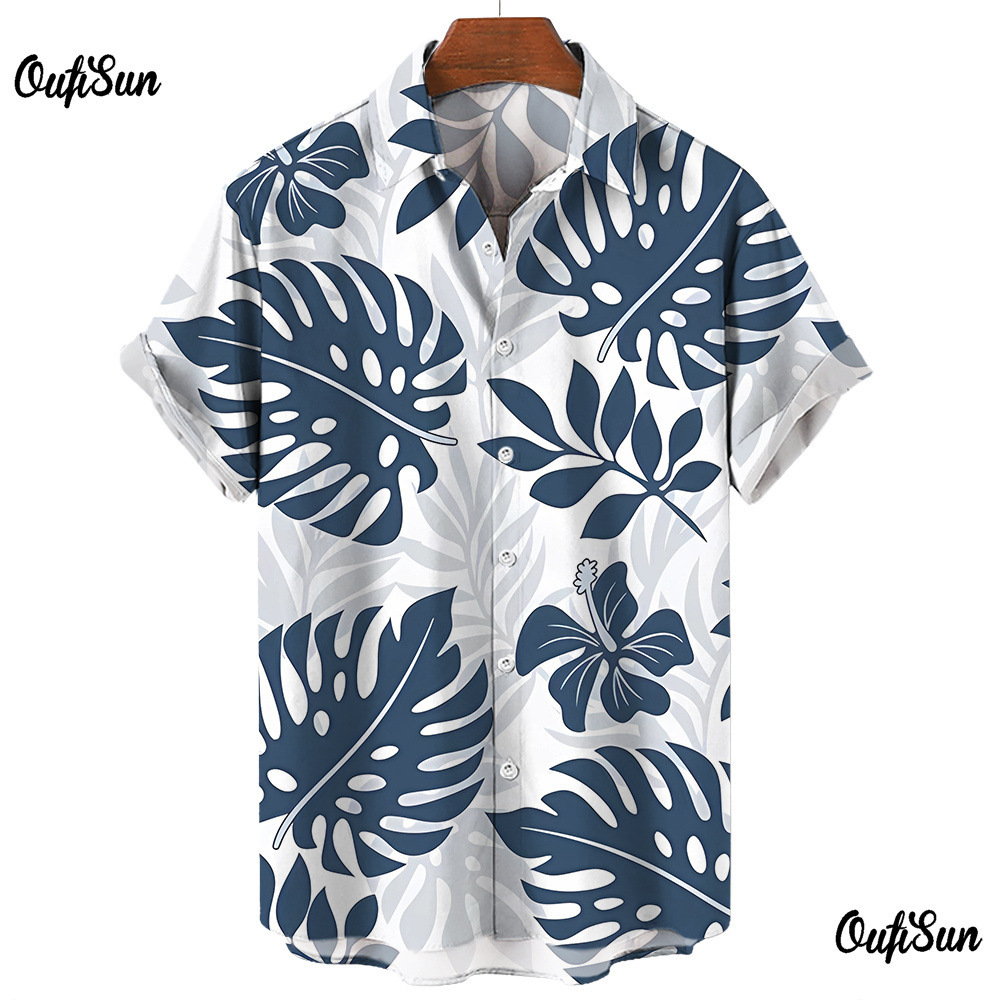 Venta caliente transfronteriza Camisa de manga corta para hombres Camisa estampada digital 3D de bala de cuatro lados Camisa hawaiana de olmo marrón de origen